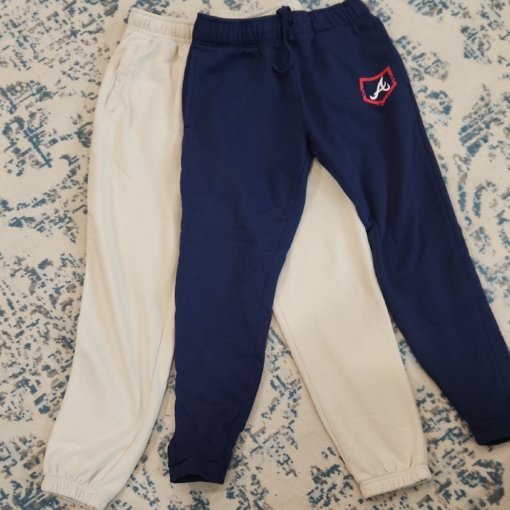 Mens Small Atlanta Braves MLB Blue/ Goodfellows Cream Jogger Sweatpants EUC
